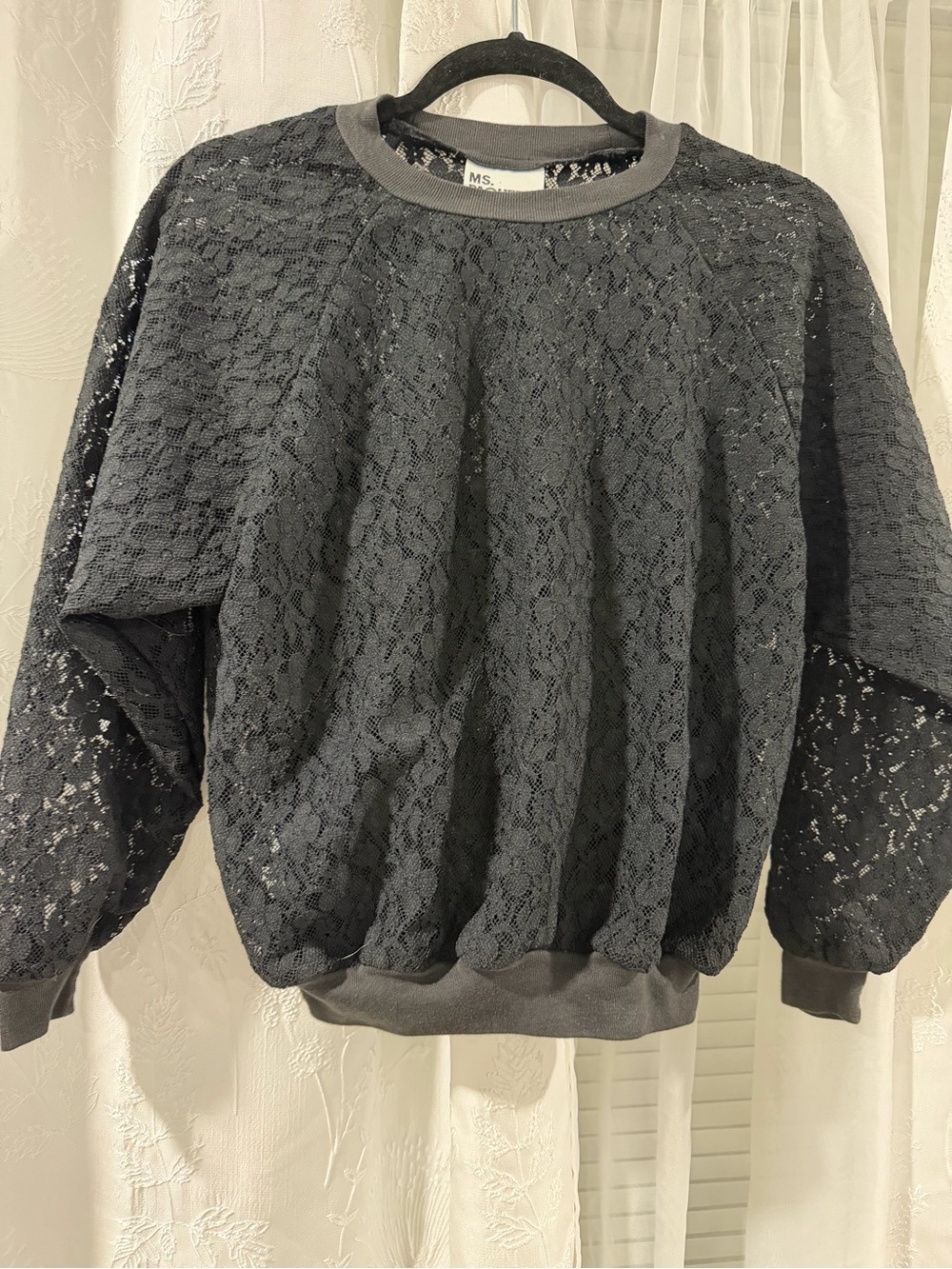 MS. Lace Overlay Black Pullover Sweater